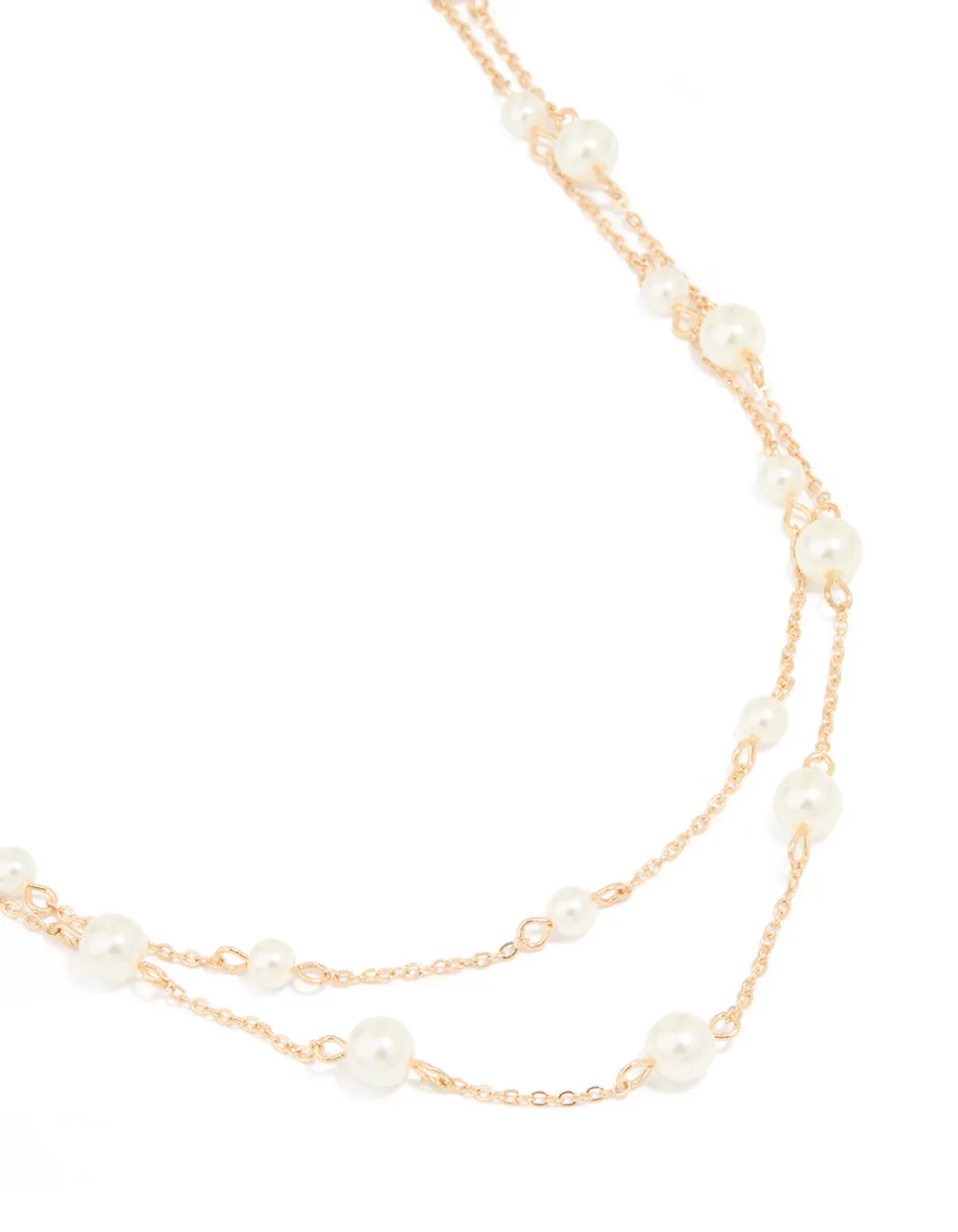 Gemmed Jewelry Layered Look Gold Plated Freshwater Pearl Chain Layered Necklace