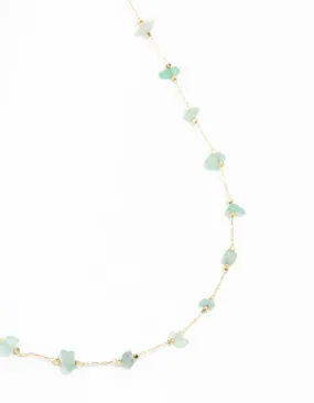 For Belief Elegant adornment Gold Plated Green Semi-Precious Station Necklace