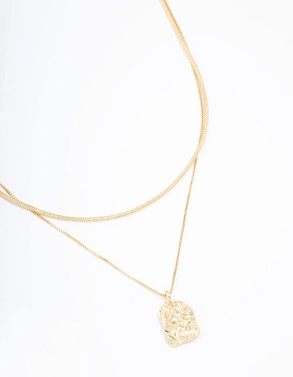 Gold Plated Hammered Rectangular Layered Necklace Durable Ornament Daytime Look