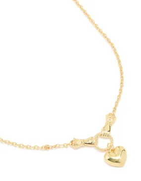 Mother Style Gold Plated Hands & Heart Necklace