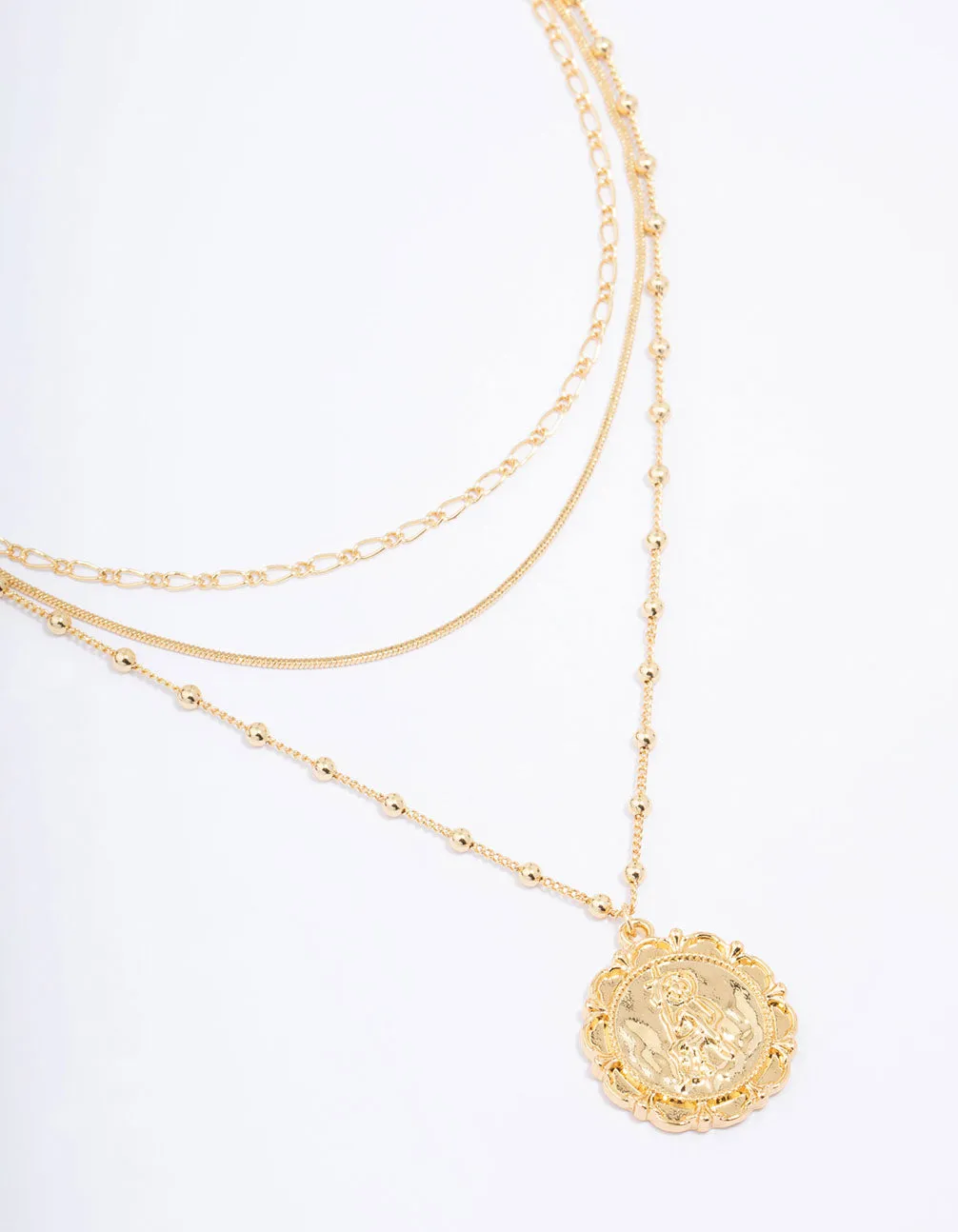 Gold Plated Large Coin Triple Layered Necklace Community Accessory