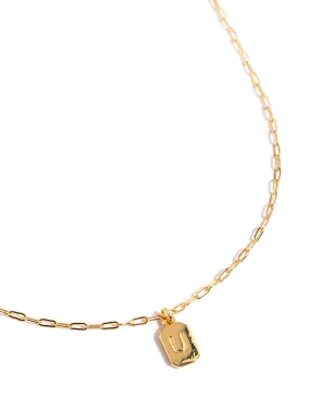 Gold Plated Letter U Rectangle Pendant  Necklace Elegant Item Bold Style