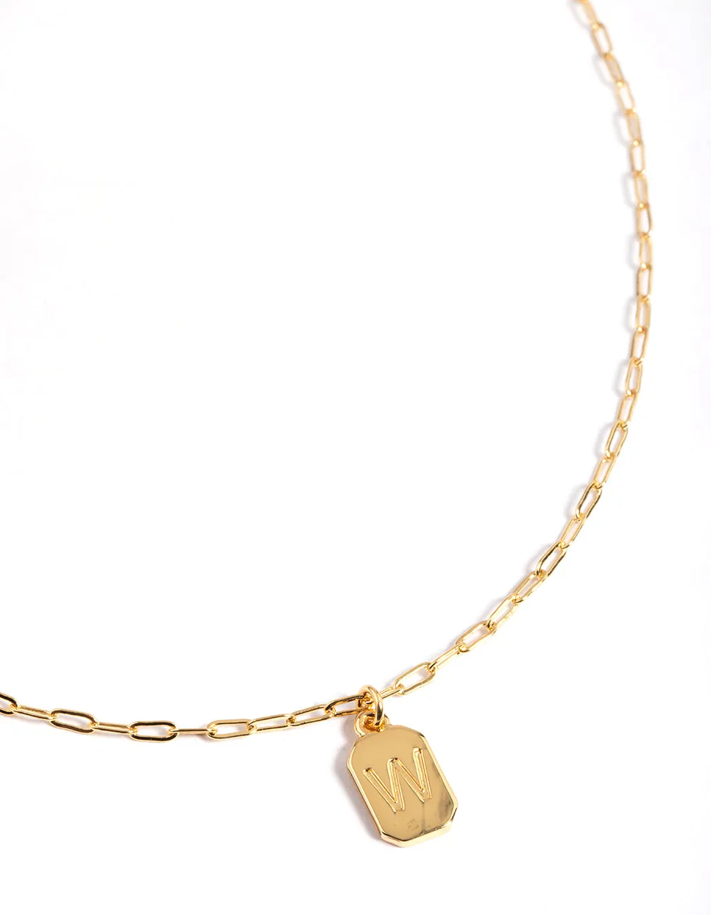 Gold Plated Letter W Rectangle Pendant  Necklace Unique Adornment Professional Mood