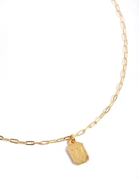 Gold Plated Letter W Rectangle Pendant  Necklace Unique Adornment Professional Mood