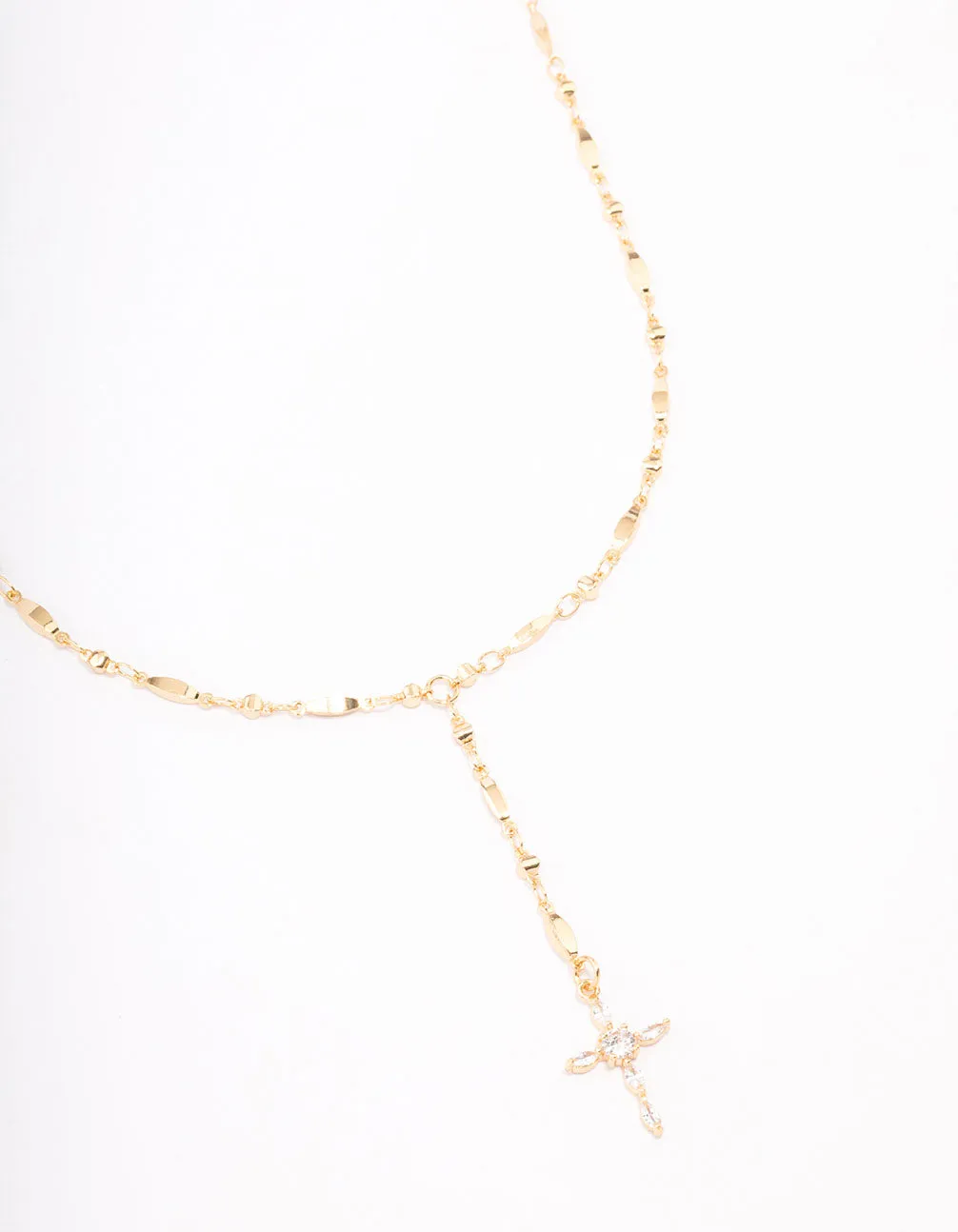 Polished Style Gold Plated Marquise Cubic Zirconia Cross Y-Necklace