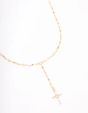 Polished Style Gold Plated Marquise Cubic Zirconia Cross Y-Necklace