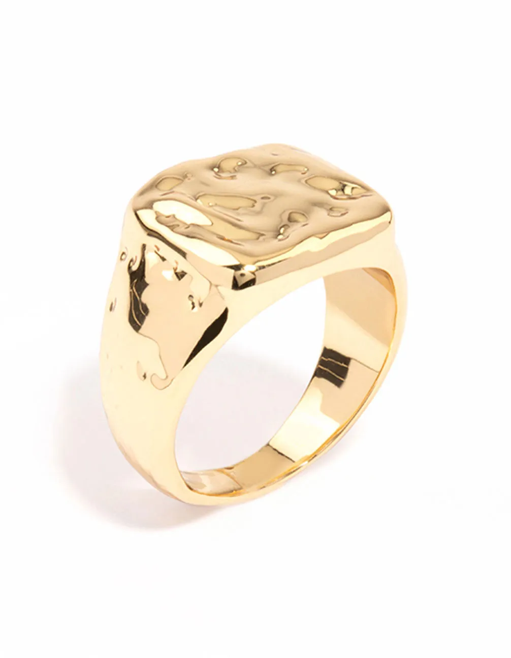 Practical Look Sturdy Ornament Gold Plated Molten Signet Ring