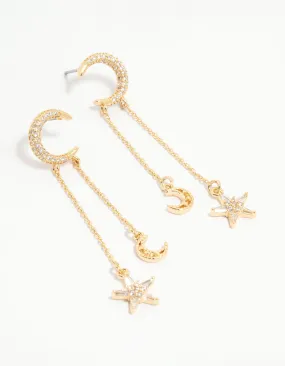 Unique Vibe Gold Plated Moon & Star Drop Earrings