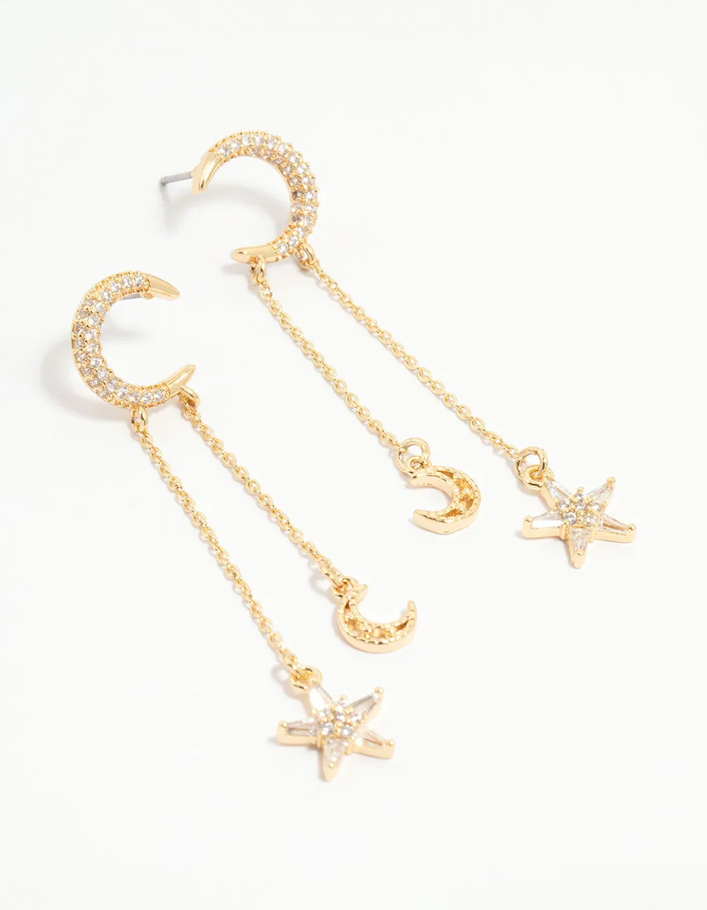 Unique Vibe Gold Plated Moon & Star Drop Earrings