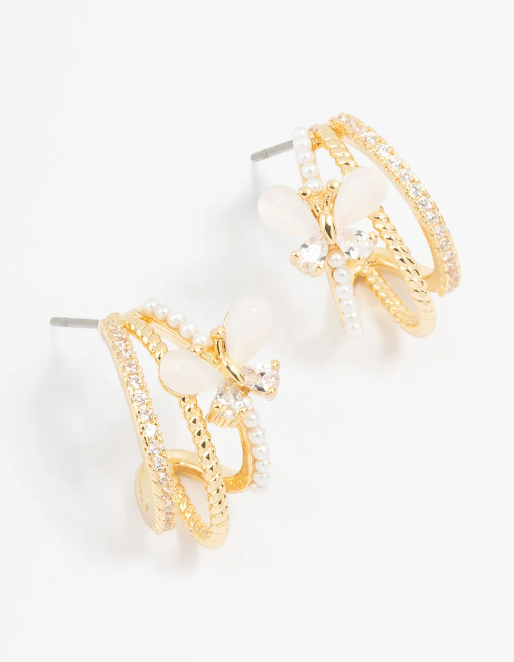 Gold Plated Pave Crystal Butterfly Jacket Earrings Chic Adornment
