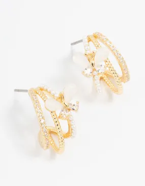 Gold Plated Pave Crystal Butterfly Jacket Earrings Chic Adornment