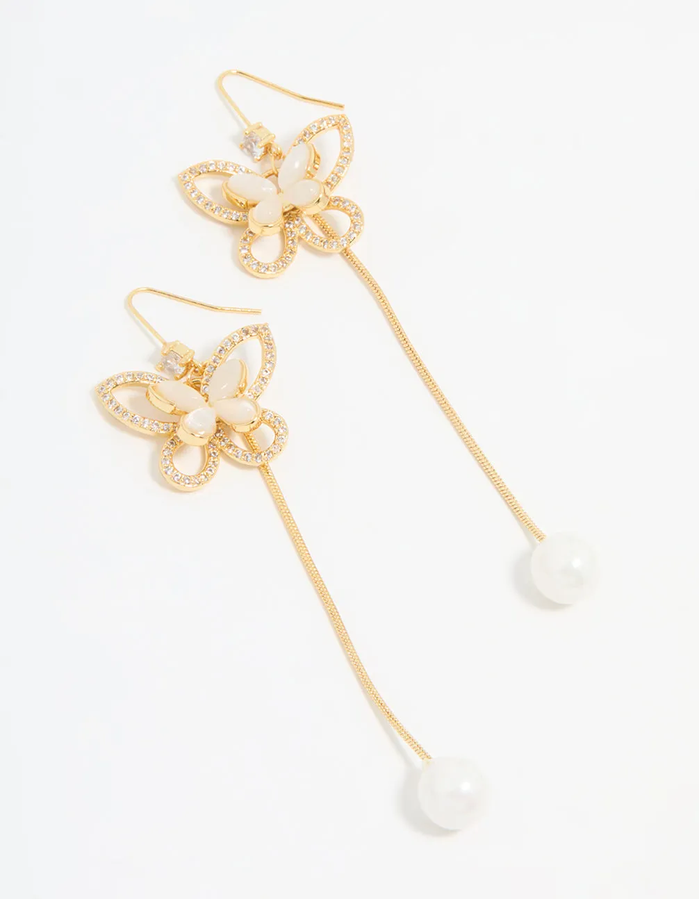 Sturdy Design Star-Shaped Decoration Gold Plated Pearl Butterfly Long Drop Earrings