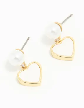 Vibrant Adornment Delicate Ornament Gold Plated Pearl Catseye Heart Drop Earrings