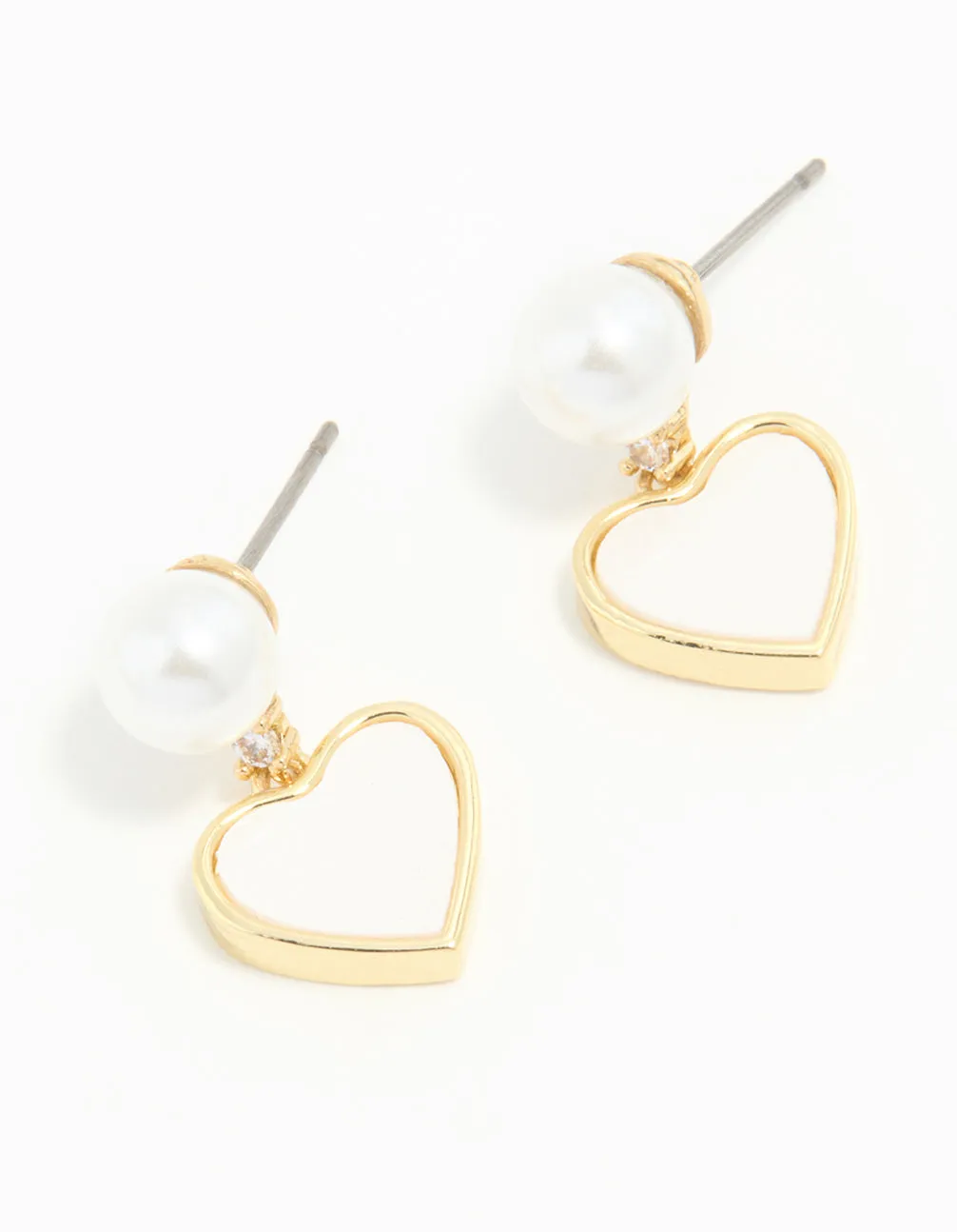 Vibrant Adornment Delicate Ornament Gold Plated Pearl Catseye Heart Drop Earrings