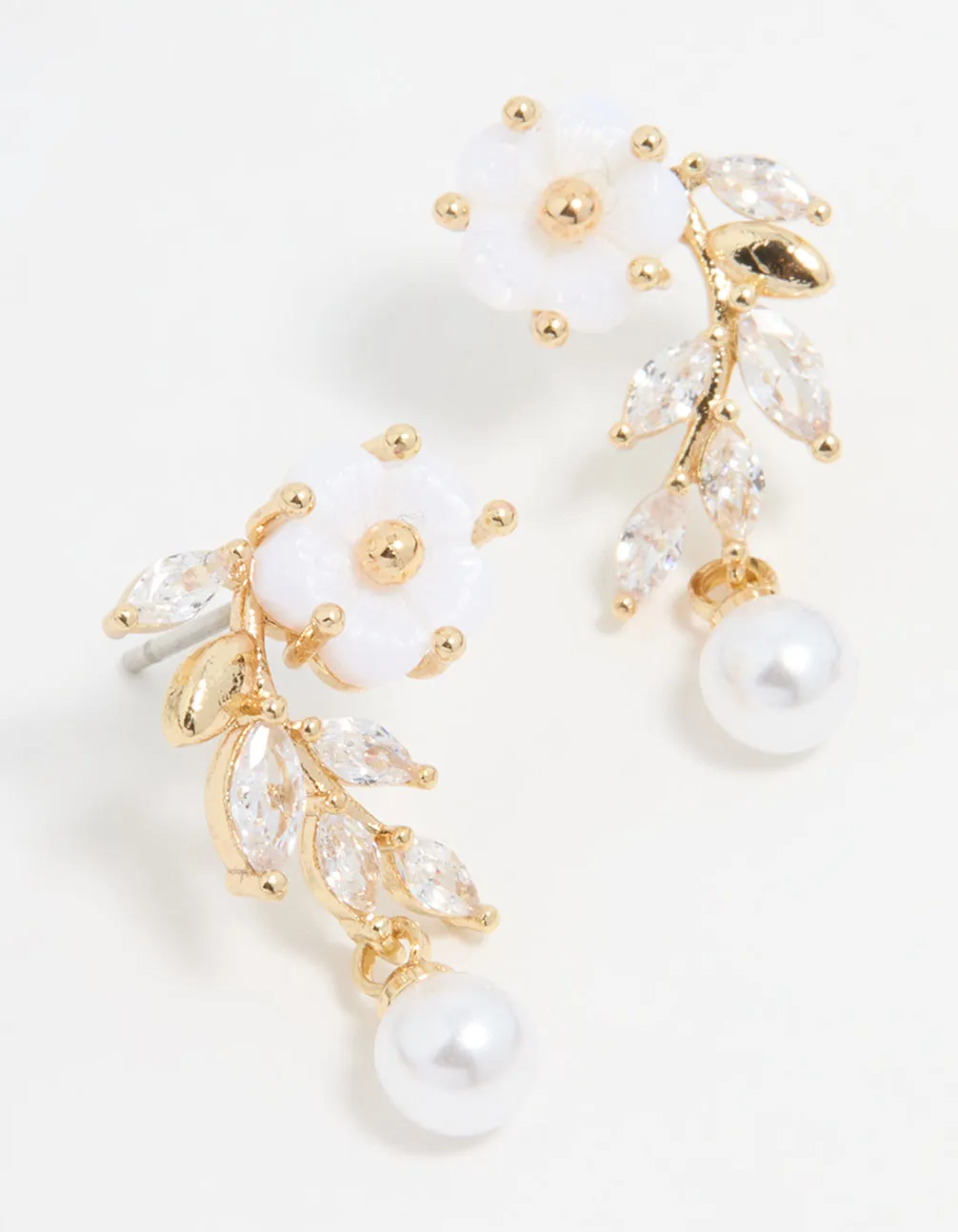Seasonal accessory Gold Plated Pearl Flower Drop Earrings