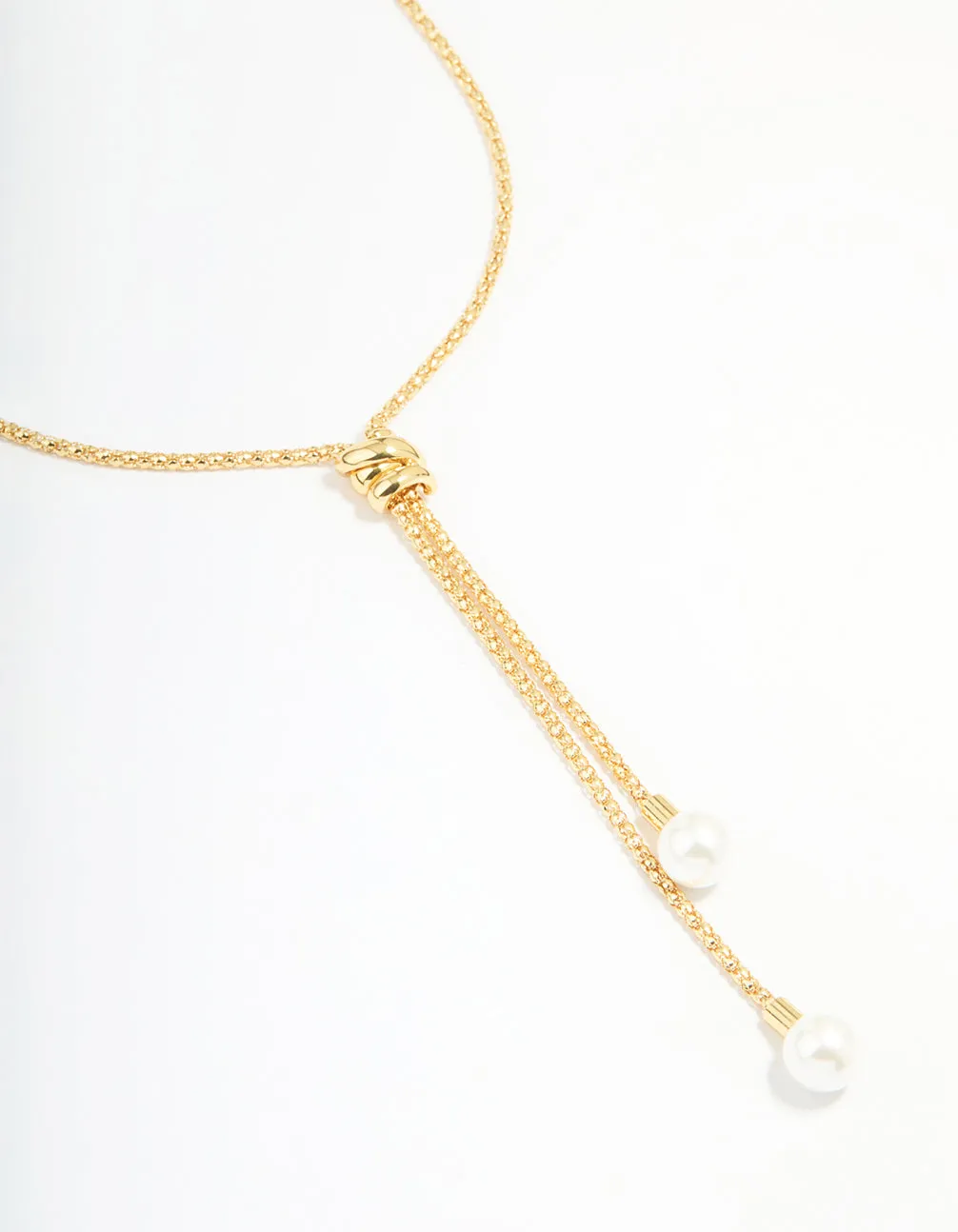 Gold Plated Pearl Lariat Adjustable Necklace Budget-Friendly Piece Evening Accessory