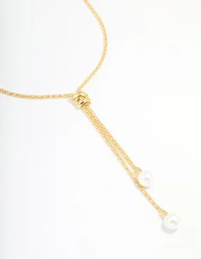 Cool Highlight Excellent Present Gold Plated Pearl Lariat Adjustable Necklace