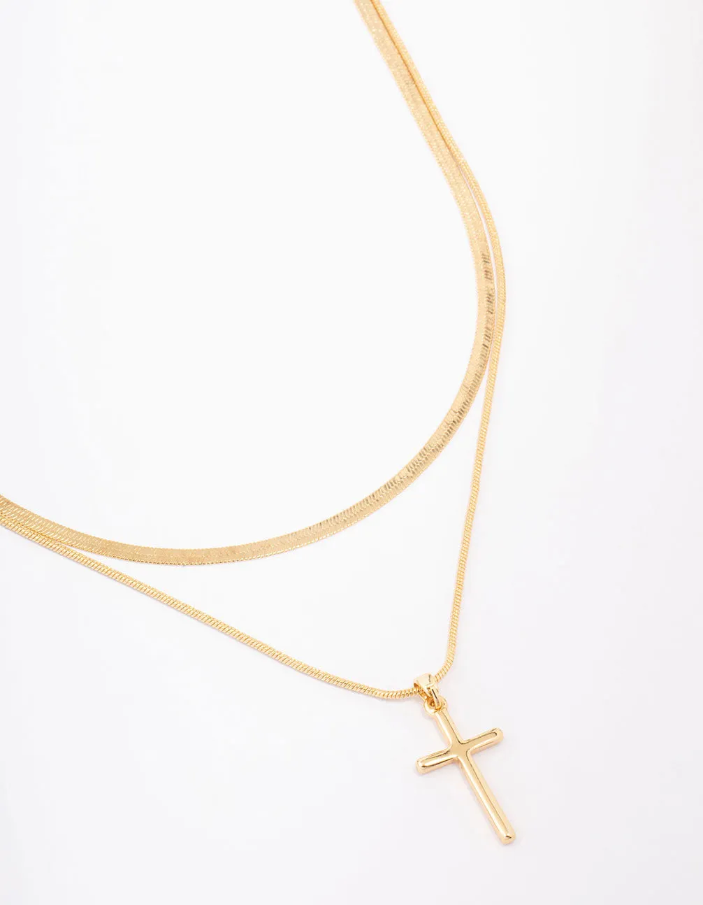 Youthful Look Daily Look Gold Plated Plain Cross Snake Layered Necklace