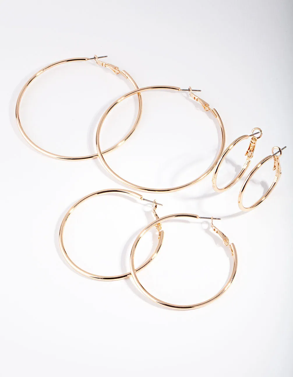 Durable Look Gold Plated Plain Hoop Earring Pack