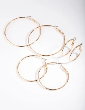 Durable Look Gold Plated Plain Hoop Earring Pack