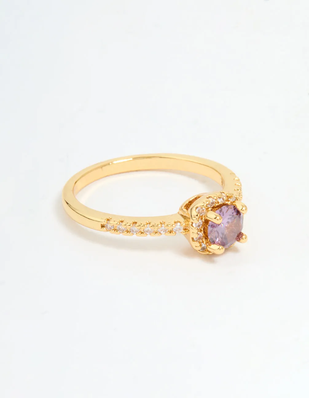 Neat Finish Gold Plated Purple Cubic Zirconia Mini Cushion Ring