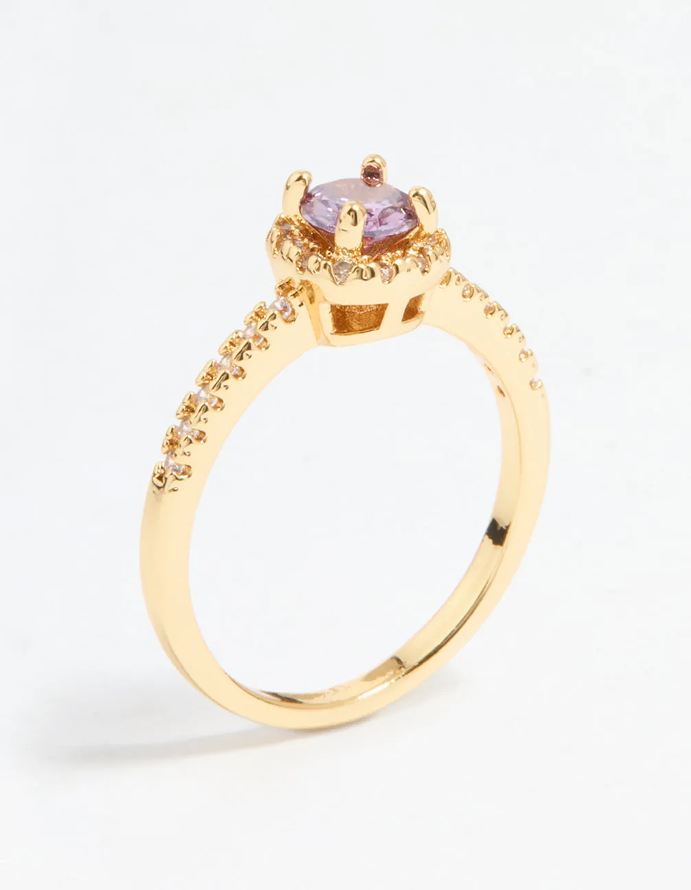 All Event Classic Sparkle Gold Plated Purple Cubic Zirconia Mini Cushion Ring