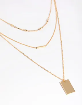 Modern Classic Gold Plated Rectangular Layered Necklace