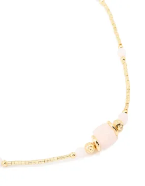 High-Quality Jewelry Stunning Design Gold Plated Rose Quartz & Bead Necklace