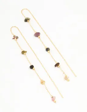 Gorgeous Item Gold Plated Semi Precious Station Thread Through Earrings