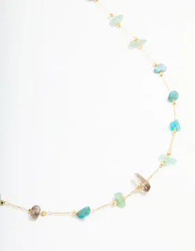 Elegant Morning Gold Plated Semi Precious Stones Station Necklace
