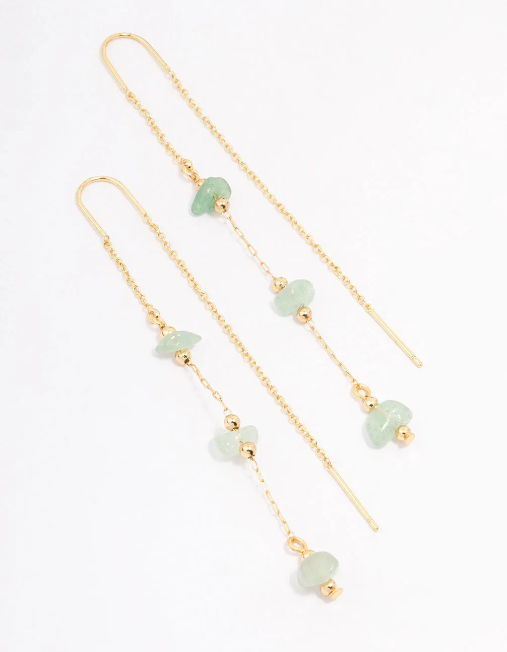 Gold Plated Semi-Precious Trio Stone Drop Earrings Formal Ornament Contemporary Embellishment