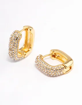 Gold Plated Square Pave Hoop Earrings Polished Accent Gorgeous Option