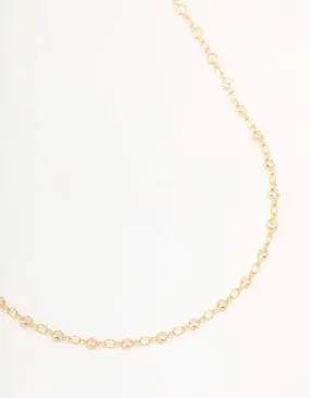 Gold Plated Station Flat Crystal Necklace Fashionable Lady