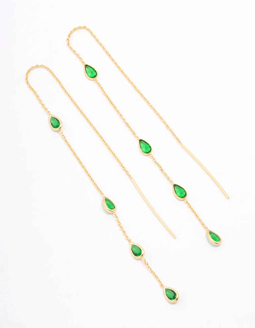 Delicate Design Stylish Choice Gold Plated Station Pear Threader Earrings