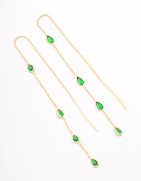 Delicate Design Stylish Choice Gold Plated Station Pear Threader Earrings