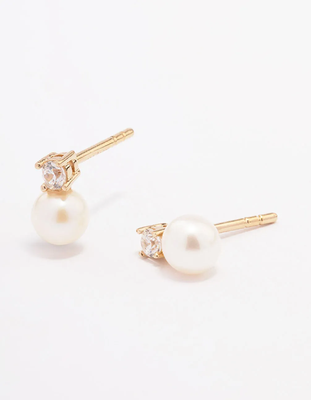 Radiant Item Gold Plated Sterling Silver Cubic Zirconia & Freshwater Pearl Stud Earrings