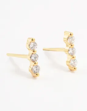 Glittering Embellishment chic aesthetic Gold Plated Sterling Silver Cubic Zirconia Bar Earrings