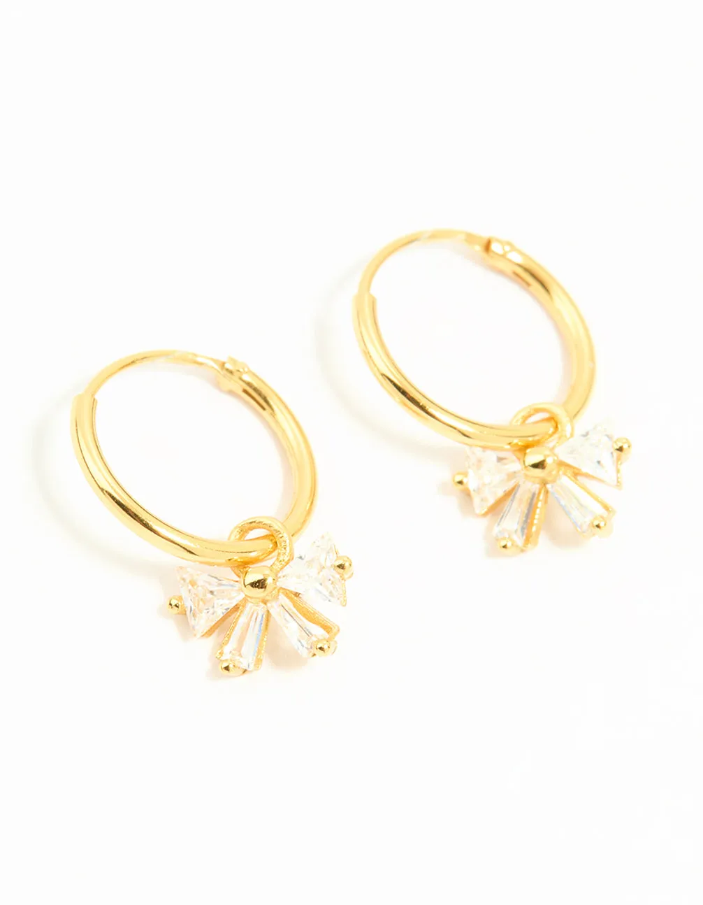 Simple Essential Gold Plated Sterling Silver Cubic Zirconia Bow Huggie Earrings
