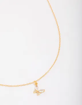 Pretty Design Modern Touch Gold Plated Sterling Silver Cubic Zirconia Butterfly & Angel Pendant Necklace