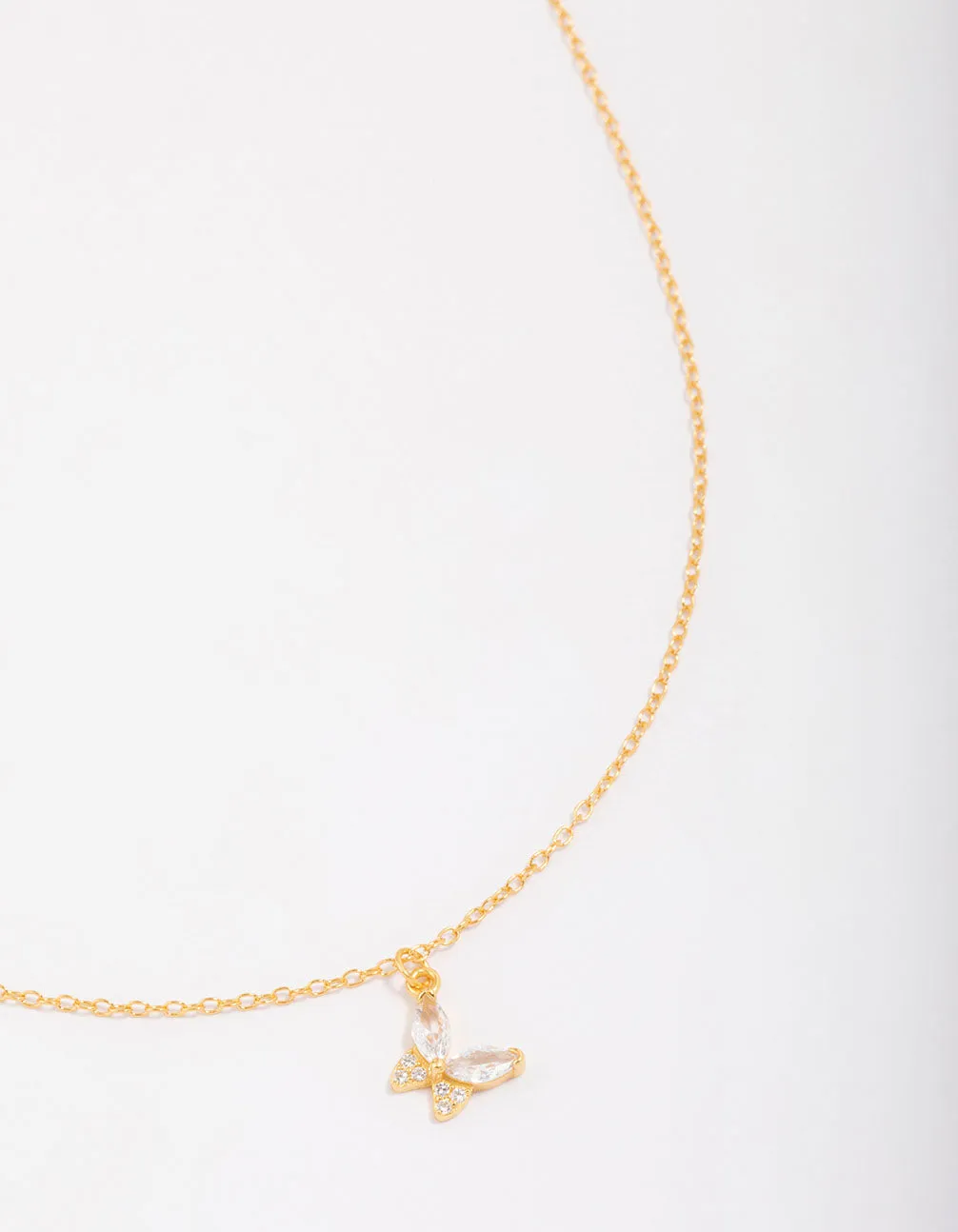 Superior Design Marvelous Adornment Gold Plated Sterling Silver Cubic Zirconia Butterfly & Angel Pendant Necklace