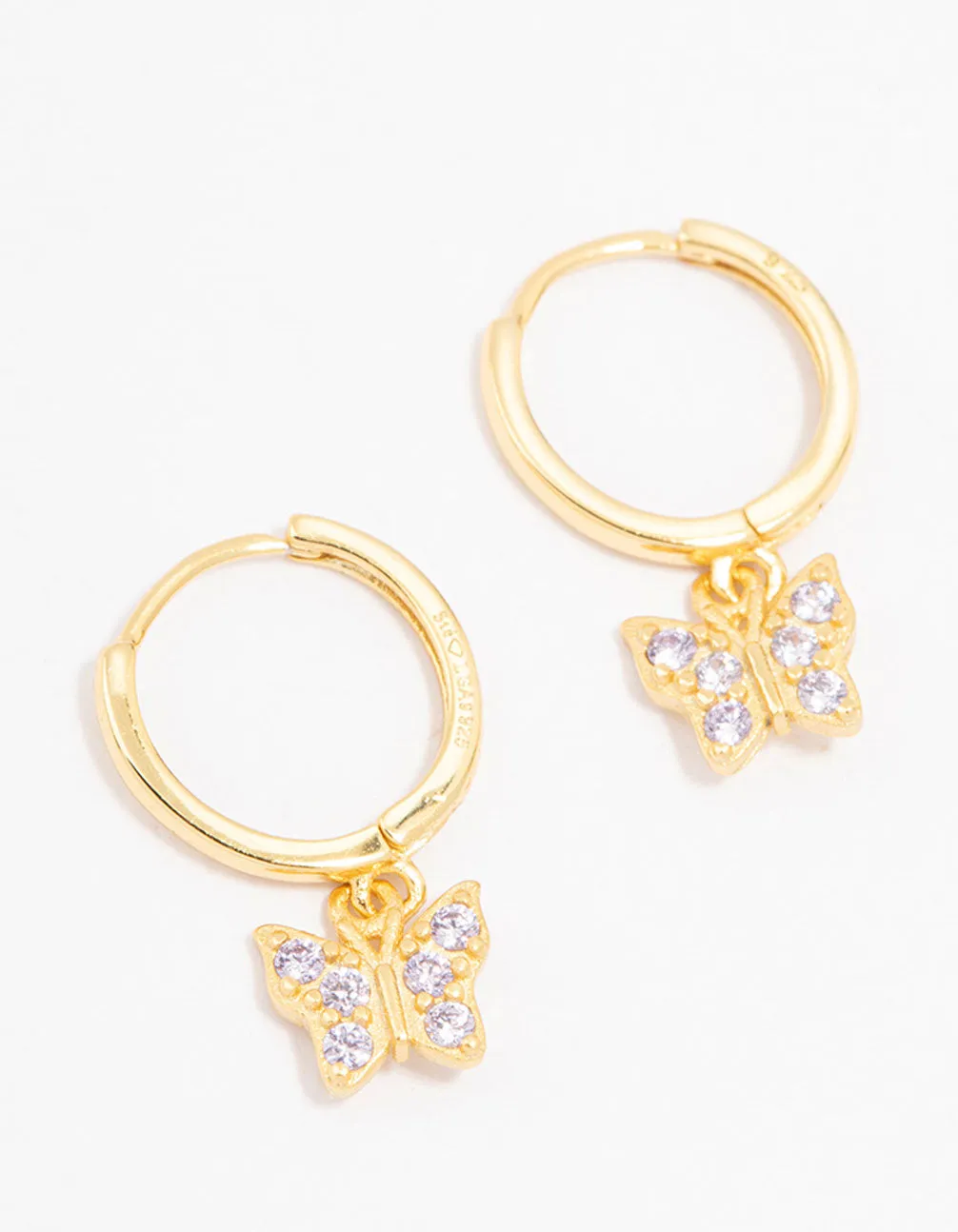 Gold Plated Sterling Silver Cubic Zirconia Butterfly Earrings Sparkling finish