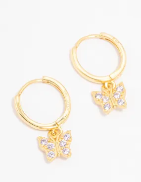 Shiny Decoration Gold Plated Sterling Silver Cubic Zirconia Butterfly Earrings