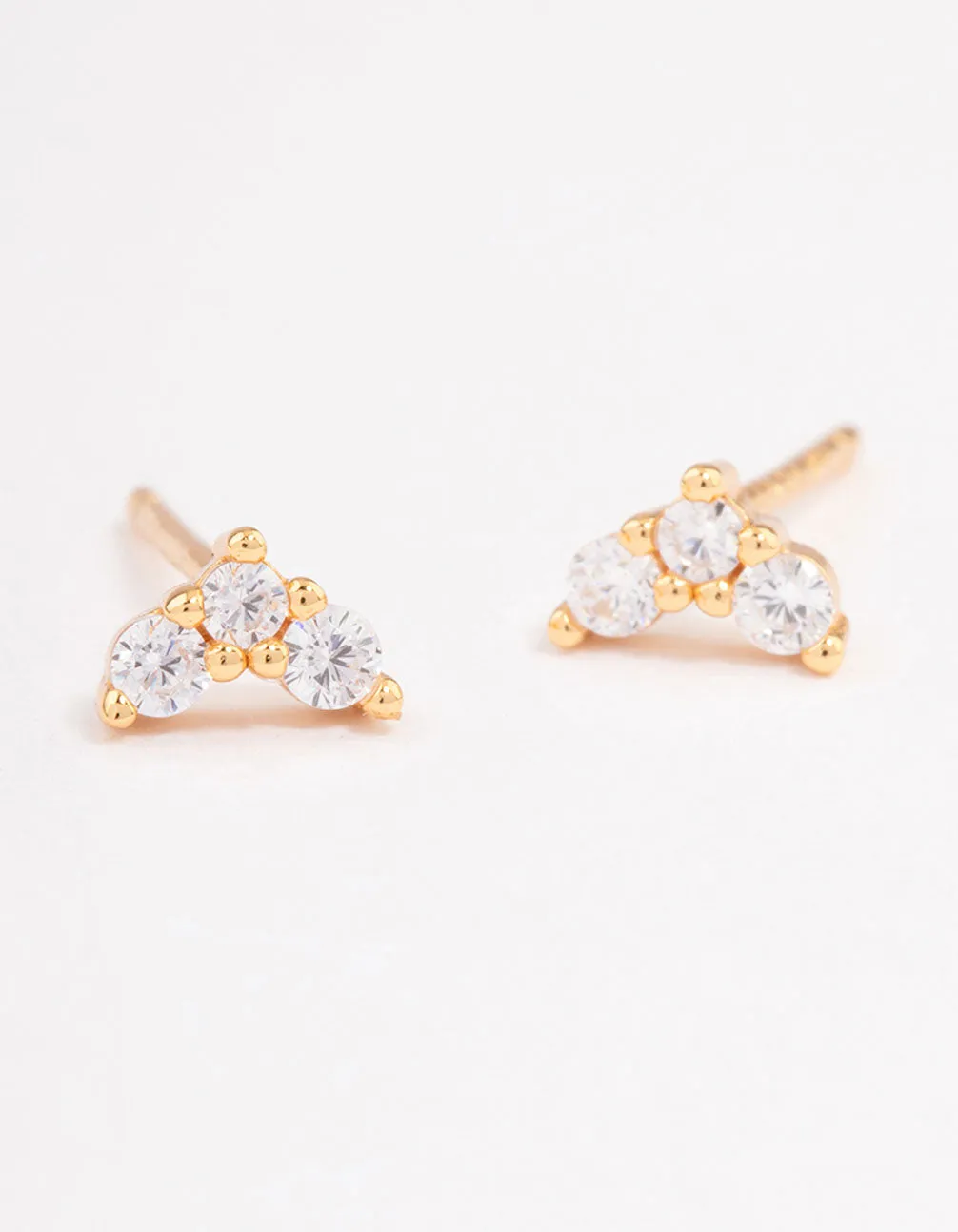 Gold Plated Sterling Silver Cubic Zirconia Classic Trio Earrings Winter Piece Premium Finish