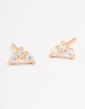Safe Adornment Vintage Trinket Gold Plated Sterling Silver Cubic Zirconia Classic Trio Earrings