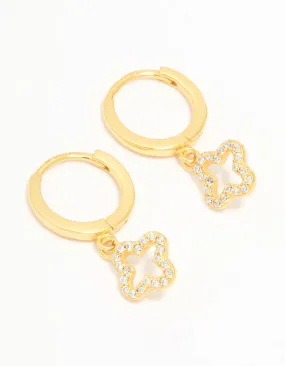Beautiful Design Everyday Decoration Gold Plated Sterling Silver Cubic Zirconia Flower Huggie Earrings
