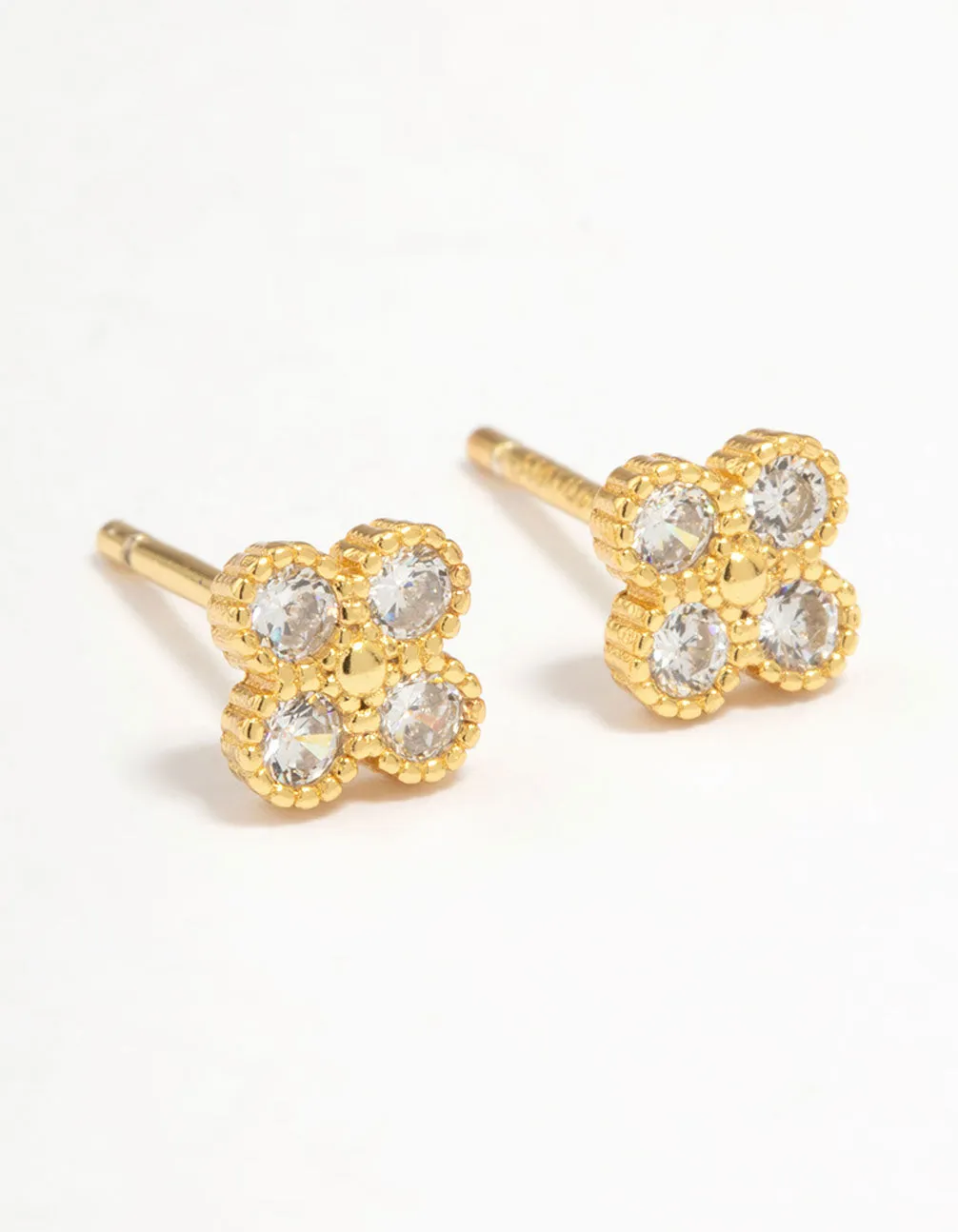 Gold Plated Sterling Silver Cubic Zirconia Flower Stud Earrings Lustrous Ornament Lightweight feature