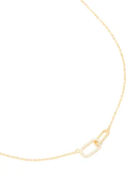 Gold Plated Sterling Silver Cubic Zirconia Oval Link Necklace Chic Touch