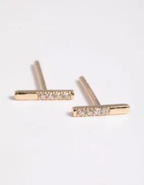 Gold Plated Sterling Silver Cubic Zirconia Stud Earrings Minimalist Item