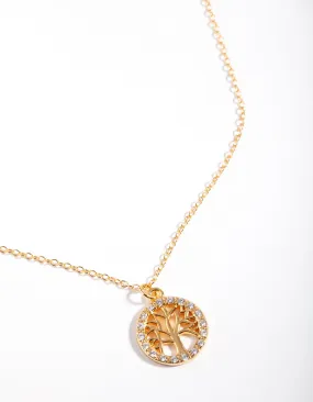 Temporary Adornment Chic Style Gold Plated Sterling Silver Cubic Zirconia Tree of Life Necklace