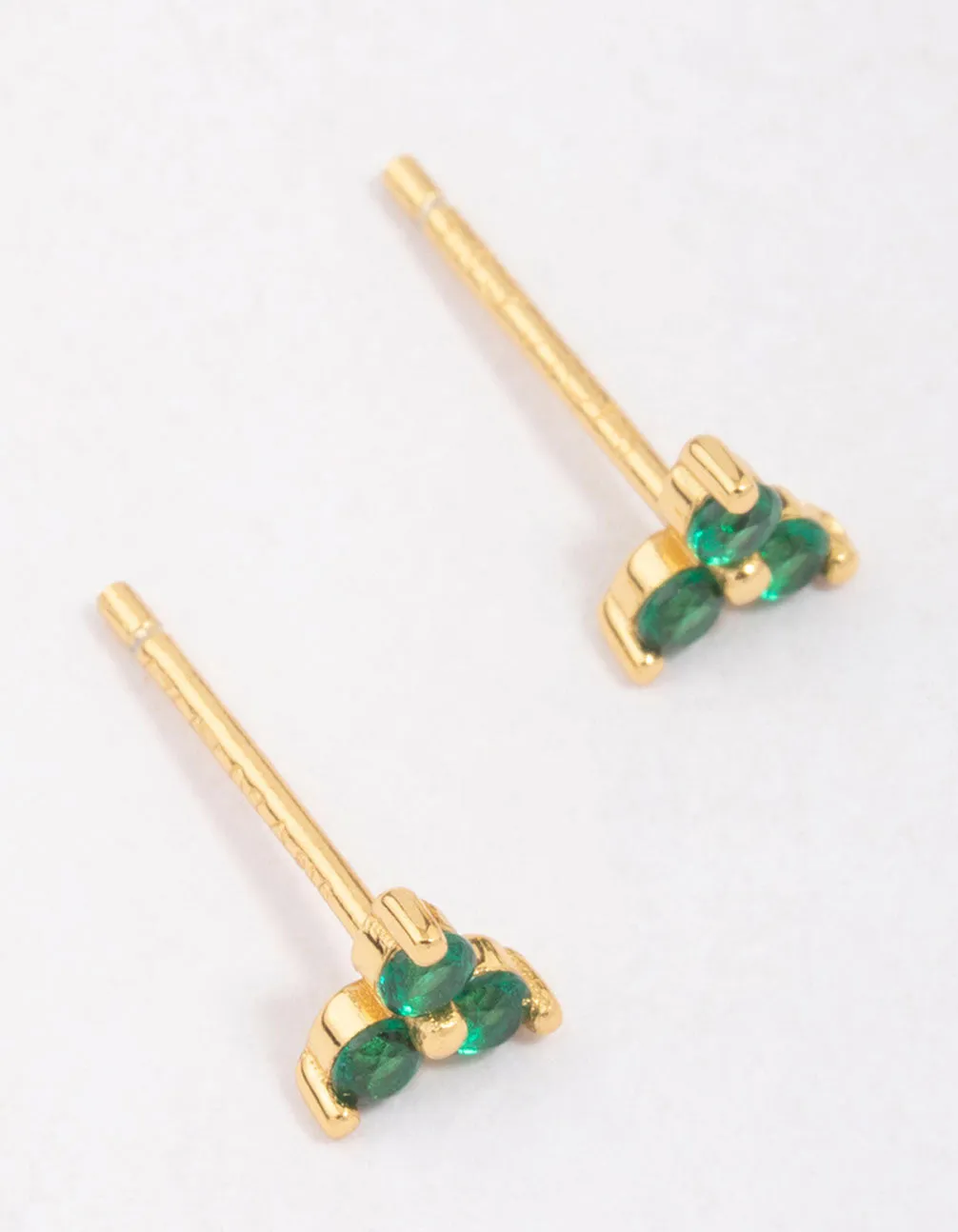Elegant Aesthetic Gold Plated Sterling Silver Emerald Cubic Zirconia Trio Stud Earrings